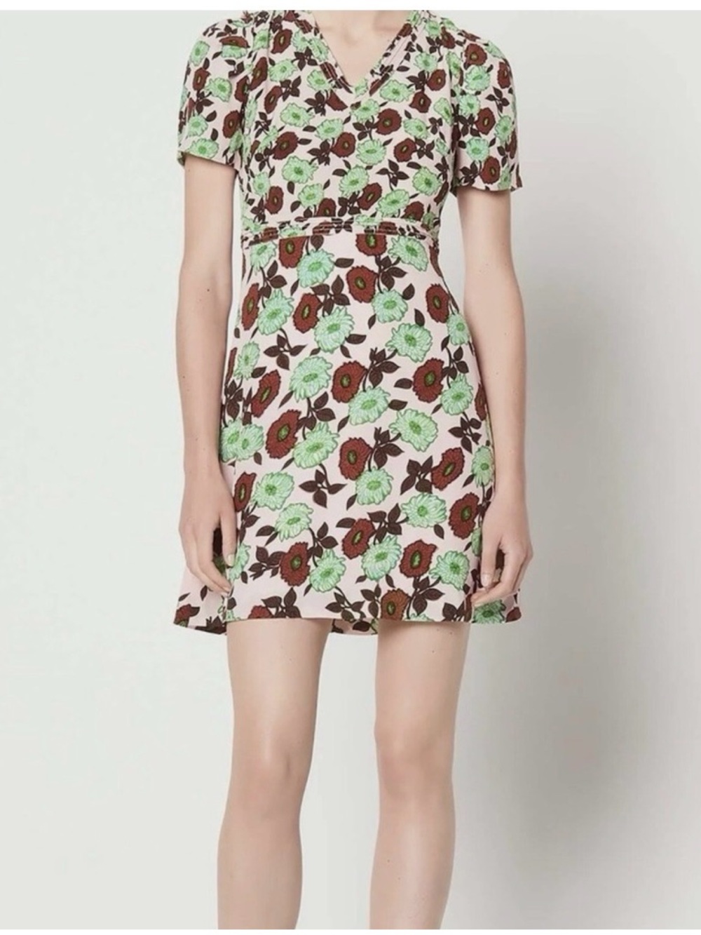 Sandro Paris Floral Print Silk Dress Elegant Glam Pink Mini